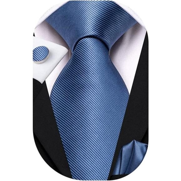 Mens Paisely Silk Tie for Men Necktie and Pocket Square Set Dusty Blue